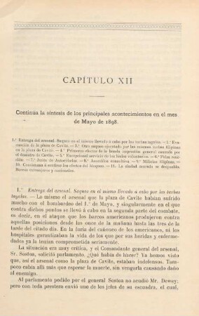 Capítulo XII. Continúa la síntesis de los principales acontecimientos en el mes de Mayo de 1898
