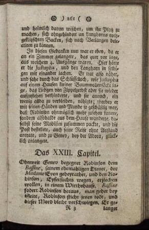Das XXIII. Capitel. Ohnweit Genev begegnet Robinson dem Bassine ... – Das XXIV. Capitel. Robinson muß von der Adora abgehen ...