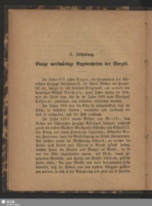 II. Abtheilung. Einige merkwürdige Begebenheiten der Borzeit