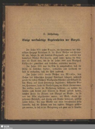 II. Abtheilung. Einige merkwürdige Begebenheiten der Borzeit