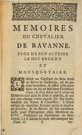 Mémoires Du Chevalier De Ravanne, Page De Son Altesse Le Duc Regent, Et Mousquetaire, 2