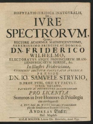 Disputatio Iuridica Inauguralis, De Iure Spectrorum
