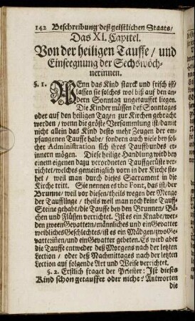 Das XI. Capitel. Von der heiligen Tauffe, und Einseegnung der Sechswöchnerinnen.