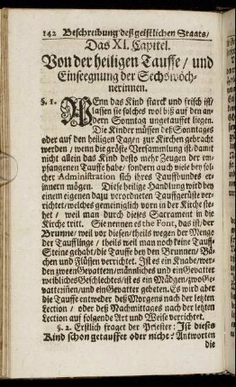 Das XI. Capitel. Von der heiligen Tauffe, und Einseegnung der Sechswöchnerinnen.