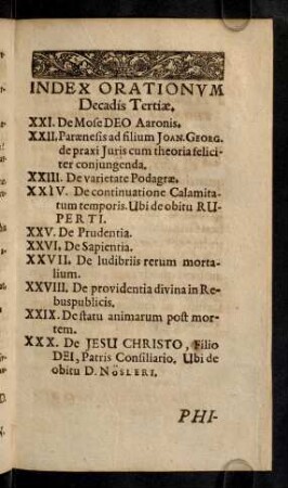 8r, Index Orationum Decadis Tertiae