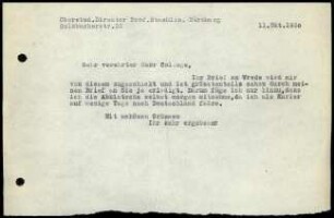 G. Karo an F. Stählin