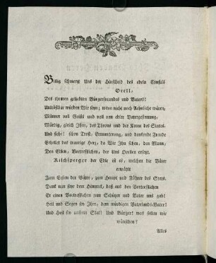 Auf die Erwählung Ihro Gnaden Herrn Bürgermeister Kilchspergers