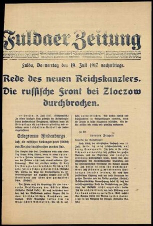 Erste Ausgabe vom Donnerstag, den 19. Juli 1917.