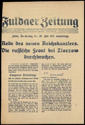 Erste Ausgabe vom Donnerstag, den 19. Juli 1917.
