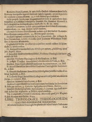 Libri Theologici Theologorum Calvino-Reformatae Religionis.