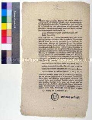 Bekanntmachung des Rates zu Leipzig betreffend eine Abgabe zur Finanzierung der Kriegsprästationen