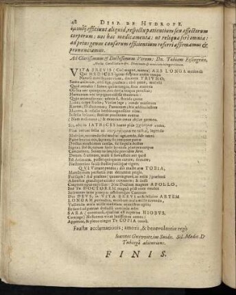 Ad Clarissimum & Doctrissimum Virum: Tobias Eisengrün [...]