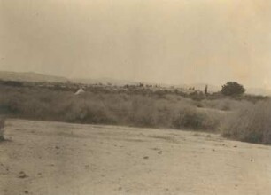 Palästina. Wüste und Dornbuschsteppe zwischen Jordanfurt (Taufstelle)und Jerichow. Auf Terrassenrest (Tell Dschaldschul) kleine Ansiedlung, wahrscheinlich das alte Gitgal