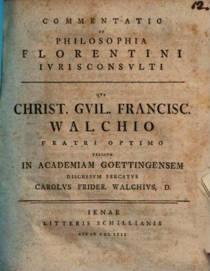 Commentatio de philosophia Florentini Iurisconsulti