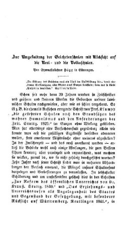 Zur Umgestaltung der Gelehrtenschulen mit Rücksicht auf die Real- und die Volksschulen