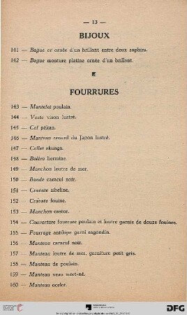 Fourrures (Nr. 143-160)