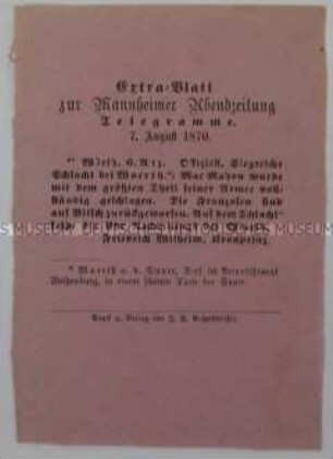 Extra-Blatt zur Mannheimer Abendzeitung / Telegramme. 7. August 1870.
