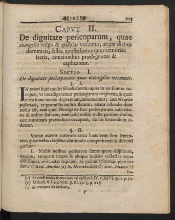 Caput II. De dignitate pericoparum, quae evangelia vulgo & epistolae vocantur, ...