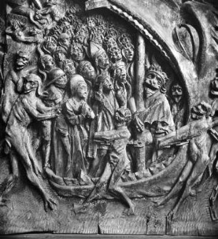 Weltgericht (angeblich Rückwand eines Altares) : Weltgericht (angeblich Rückwand eines Altares). Holz, geschnitzt (1486/1500). Detail. Klagenfurt, Landesmuseum für Kärnten