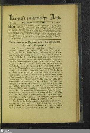 Verfahren zum Copiren von Photogrammen für die Lithographie