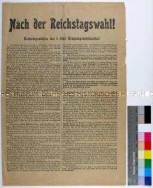 Flugschrift der SPD mit Bilanz der Reichstagswahl vom 25. Januar 1907 und Abdruck einer Rede von August Bebel