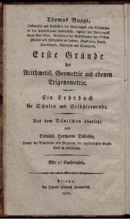 Theil 1, Abtheilung 1: Lehrbuch der gesammten Mathematik oder Vorlesungen über die mathematischen Wissenschaften. Ersten Theils erste Abtheilung
