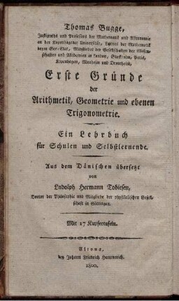 Theil 1, Abtheilung 1: Lehrbuch der gesammten Mathematik oder Vorlesungen über die mathematischen Wissenschaften. Ersten Theils erste Abtheilung