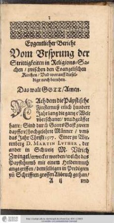Eygentlicher Bericht Vom Vrsprung der Strittigkeiten in Religions-Sachen / ...