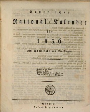 Bayerischer National-Kalender : für .... 1836
