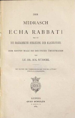 Der Midrasch Echa Rabbati : das ist die Haggadische Auslegung der Klagelieder