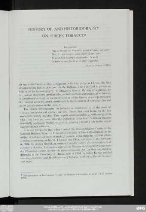 History Of, And Historiography On, Greek Tobacco