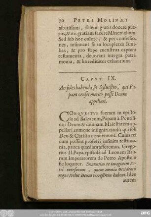 Caput IX. An fides habenda sit Sylvestro, qui Papam censet meritò posse Deum appellari.