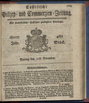 46tes Stueck, Montag den 10ten November 1800