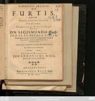 Disputatio Iuridica De Furtis