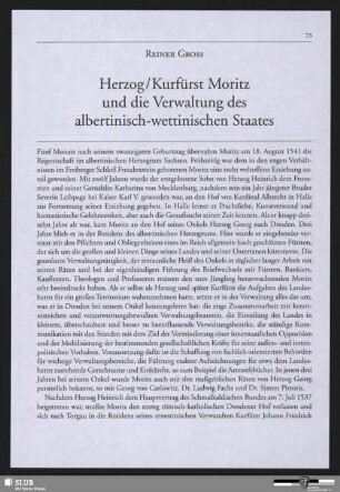 Herzog / Kurfürst Moritz und die Verwaltung des albertinisch-wettinischen Staates