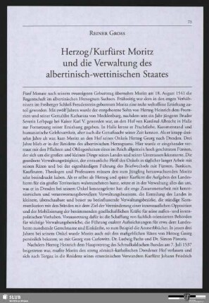 Herzog / Kurfürst Moritz und die Verwaltung des albertinisch-wettinischen Staates