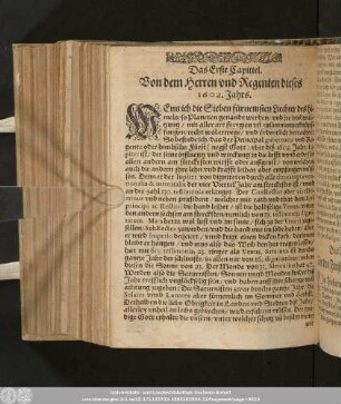 Das Erste Capittel. Von dem Herren und Regenten dieses 1602. Jahrs.