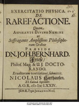 Exercitatio Physica. De Rarefactione