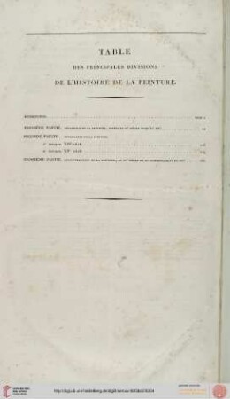 Table des principales divisions de l'histoire de la peinture