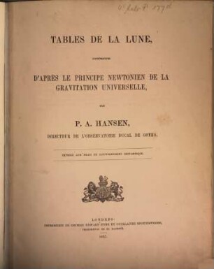 Tables de la lune : construites d'après le principe Newtonien de la gravitation universelle