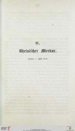 IV. Rheinischer Merkur. Januar-Juli 1814