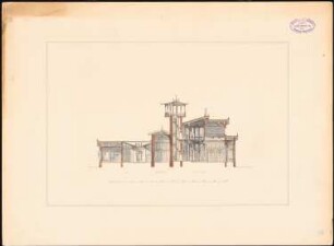 Rekonstruktion der Villa Laurentinum bei Ostia nach der Beschreibung Plinius des Jüngeren: Querschnitt durch Treppenturm und Saal zum Meer