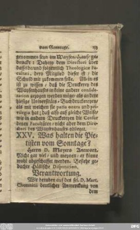 XXV. Was halten die Pietisten vom Sonntage?