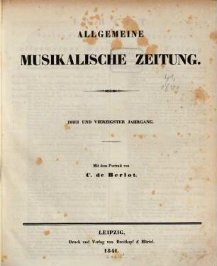 Allgemeine musikalische Zeitung. 43. 1841