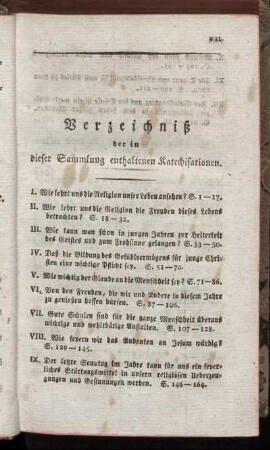 Verzeichniß der in dieser Sammlung enthaltenen Katechisationen.