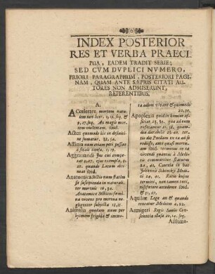Index Posterior Res Et Verba Praecipua, Eadem Tradit ...