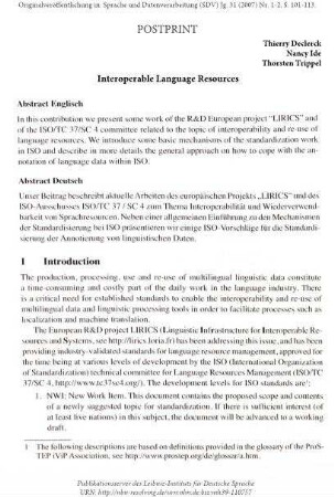 Interoperable language resources