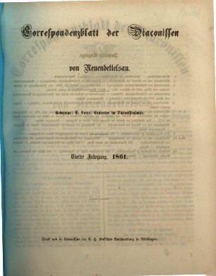 Korrespondenzblatt der Diakonissen von Neuendettelsau. 4. 1861