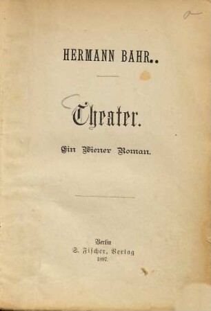 Theater : ein Wiener Roman
