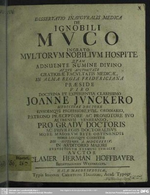 Dissertatio Inauguralis Medica De Ignobili Muco, Ingrato Multorum Nobilium Hospite